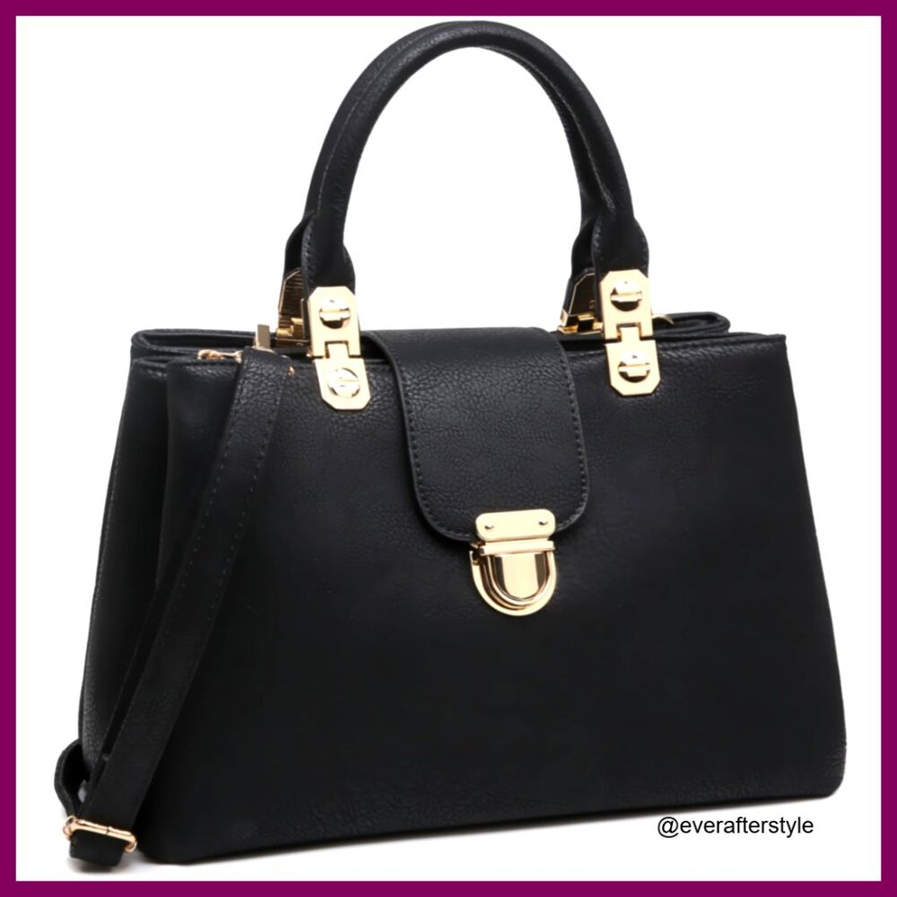 Vegan Leather Satchel Tote Shoulder Bag Medium Top Handle Purse